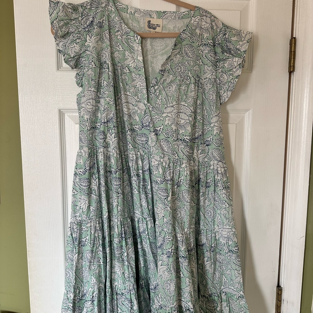 Erica Wilson Nantucket Mint Floral Mini Dress with Flutter Sleeves